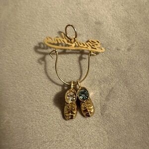 Vintage Grandma Bootie Pin - Gold plated  Pin With 2 Dangling Booties.